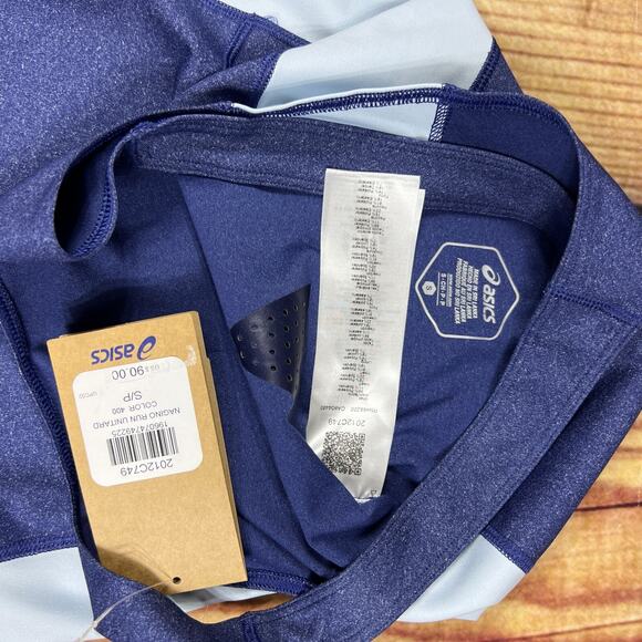 Asics Unitard Womens Small Blue Lightweight Pocket Stretch Running Singlet New - Picture 2 of 13